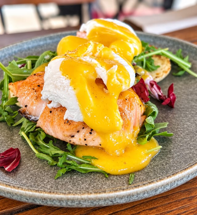 Salmon Eggs Benedict.