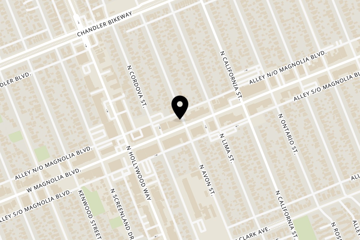Map showing the location of The New Deal Restaurant and Wine Bar on 3501 W Magnolia Blvd in Burbank